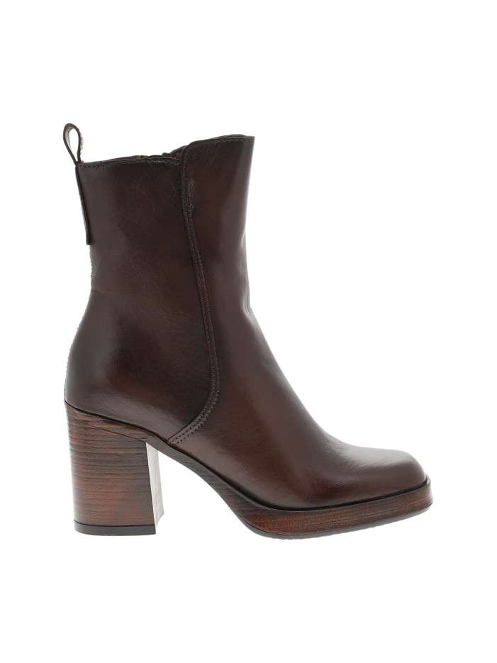 Boots en cuir chocolat à talon décroché haut et à fermeture zippée