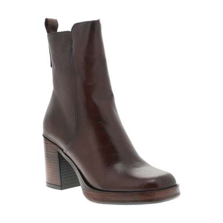 Boots en cuir chocolat à talon décroché haut et à fermeture zippée - Image 2