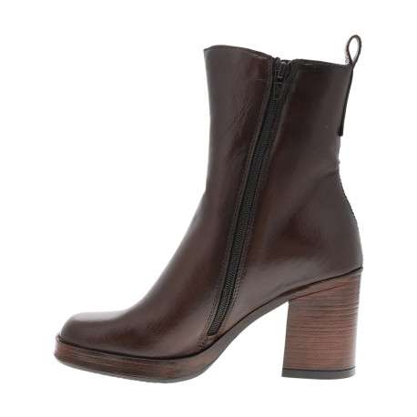 Boots en cuir chocolat à talon décroché haut et à fermeture zippée - Image 3