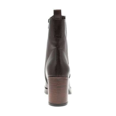 Boots en cuir chocolat à talon décroché haut et à fermeture zippée - Image 4