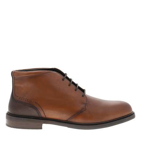 Bottines Fisher en cuir cognac pourvues d'un talon décroché bas et des lacets