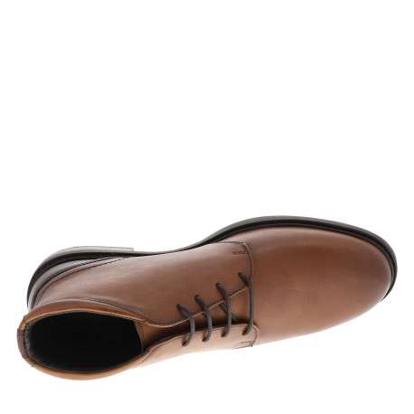 Bottines Fisher en cuir cognac pourvues d'un talon décroché bas et des lacets - Image 5