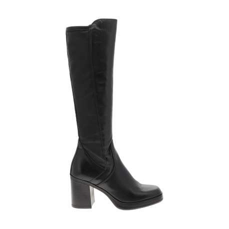 Bottes en cuir noires à talon décroché haut pourvues d'une fermeture zippée