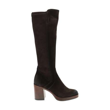Bottes en cuir marron à talon décroché haut pourvues d'une fermeture zippée
