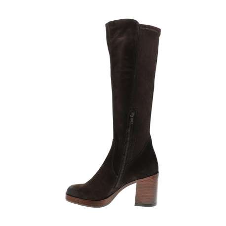 Bottes en cuir marron à talon décroché haut pourvues d'une fermeture zippée - Image 3