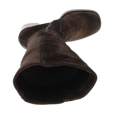 Bottes en cuir marron à talon décroché haut pourvues d'une fermeture zippée - Image 5