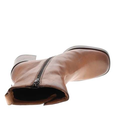 Bottines en cuir camel à talon décroché moyen pourvues d'une fermeture zippée - Image 5