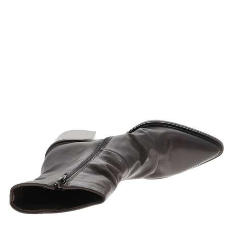 Bottines en cuir marron à talon décroché moyen pourvues d'une fermeture zippée - Image 5