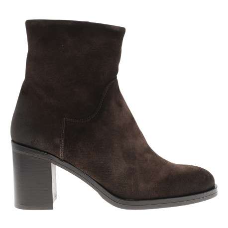 Bottines en cuir marron à talon décroché haut pourvues d'une fermeture zippée