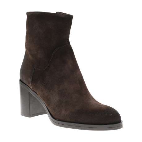Bottines en cuir marron à talon décroché haut pourvues d'une fermeture zippée - Image 2