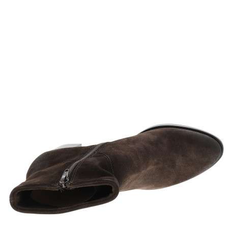 Bottines en cuir marron à talon décroché haut pourvues d'une fermeture zippée - Image 5