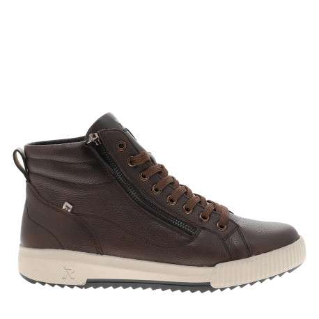 Bottines en cuir grainé chocolat munies de lacets et d'un zip latéral