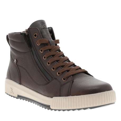 Bottines en cuir grainé chocolat munies de lacets et d'un zip latéral - Image 2