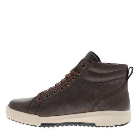 Bottines en cuir grainé chocolat munies de lacets et d'un zip latéral - Image 3