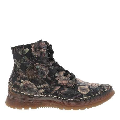 Bottines à revêtement fleuri multicolore dotées de lacets et d'un zip latéral