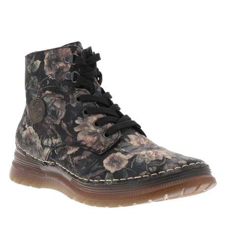 Bottines à revêtement fleuri multicolore dotées de lacets et d'un zip latéral - Image 2