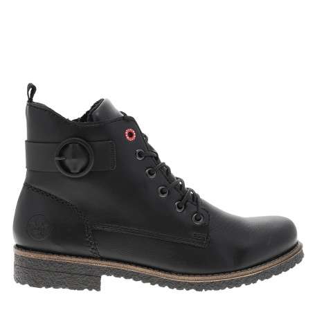 Bottines noires à talon décroché bas munies de lacets et d'un zip latéral