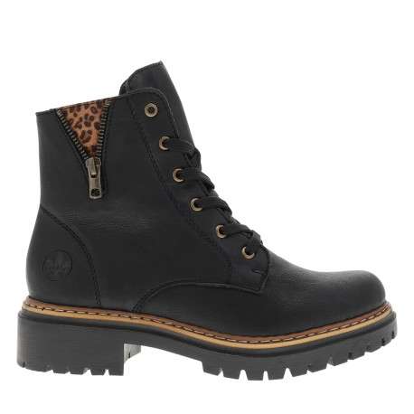 Bottines noires à talon décroché bas ornées d'un empiècement léopard