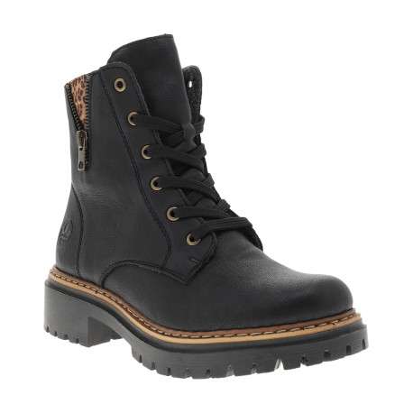 Bottines noires à talon décroché bas ornées d'un empiècement léopard - Image 2