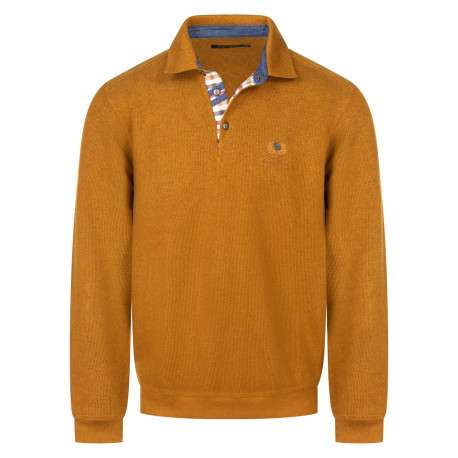 Sweat camel uni avec une coupe droite, un col boutonné et coudières