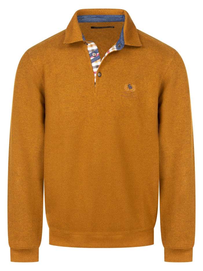 Sweat camel uni avec une coupe droite un col boutonné et coudières