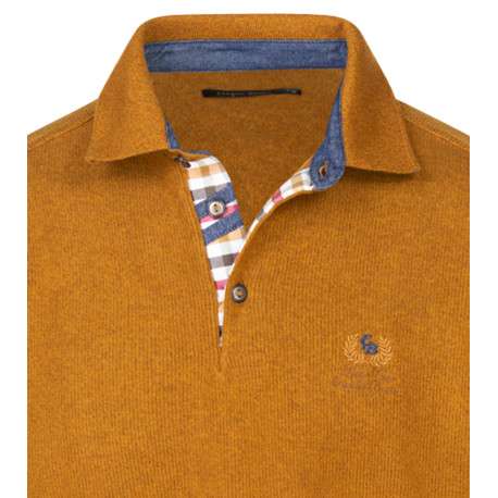 Sweat camel uni avec une coupe droite, un col boutonné et coudières - Image 3
