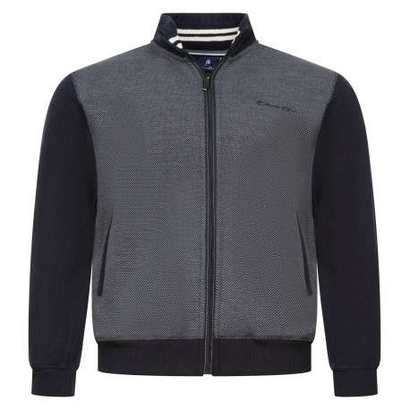 Cardigan zippé marine en maille effet gaufrée à coupe droite et col montant