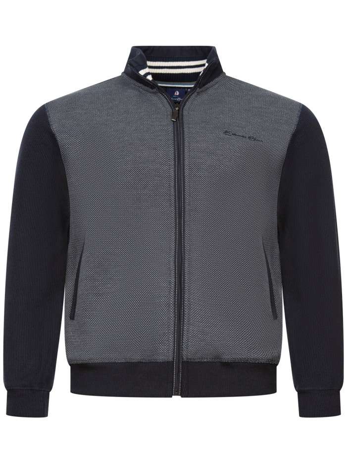 Cardigan zippé marine en maille effet gaufrée à coupe droite et col montant