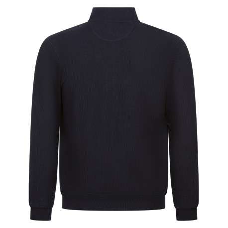 Cardigan zippé marine en maille effet gaufrée à coupe droite et col montant - Image 2