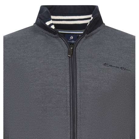 Cardigan zippé marine en maille effet gaufrée à coupe droite et col montant - Image 3