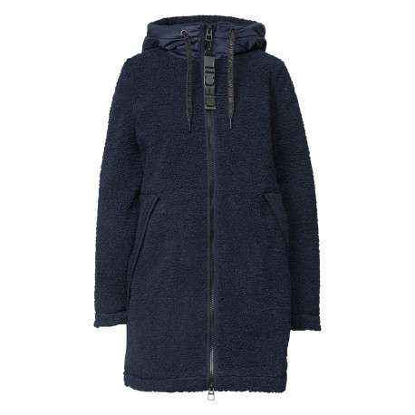 Manteau marine à coupe droite pourvu d'un col à capuche et de manches longues
