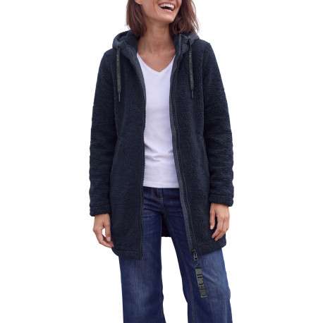 Manteau marine à coupe droite pourvu d'un col à capuche et de manches longues - Image 3