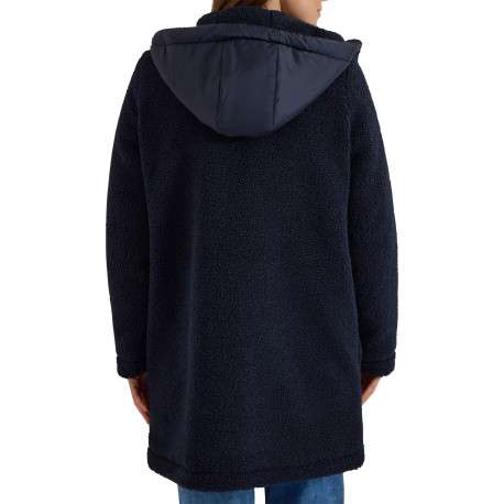 Manteau marine à coupe droite pourvu d'un col à capuche et de manches longues - Image 4