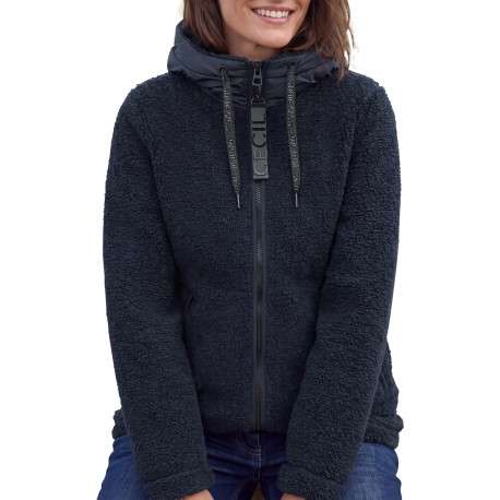 Manteau marine à coupe droite pourvu d'un col à capuche et de manches longues - Image 5