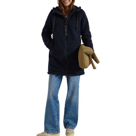Manteau marine à coupe droite pourvu d'un col à capuche et de manches longues - Image 6