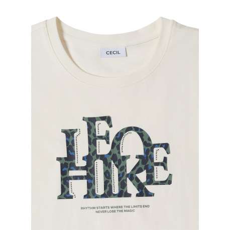 T-shirt en coton écru à coupe droite pourvu d'un col rond et de manches 3/4 - Image 2