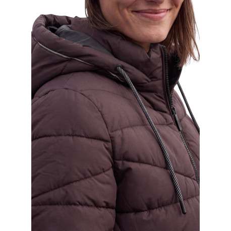 Manteau bordeaux à coupe droite pourvu d'un col à capuche et de manches longues - Image 5
