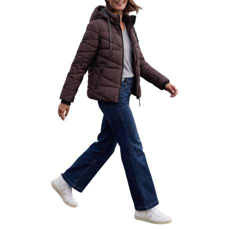 Manteau bordeaux à coupe droite pourvu d'un col à capuche et de manches longues - Image 6