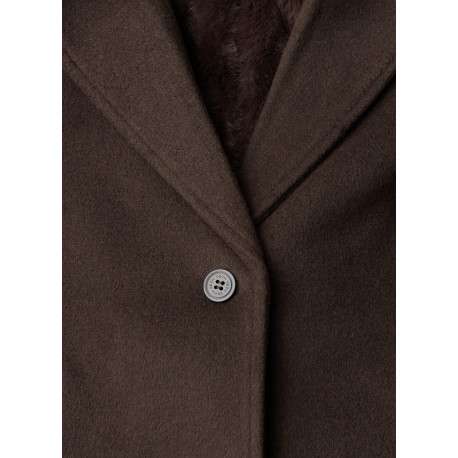 Manteau brun à coupe droite pourvu d'un col à capuche duveteux - Image 2
