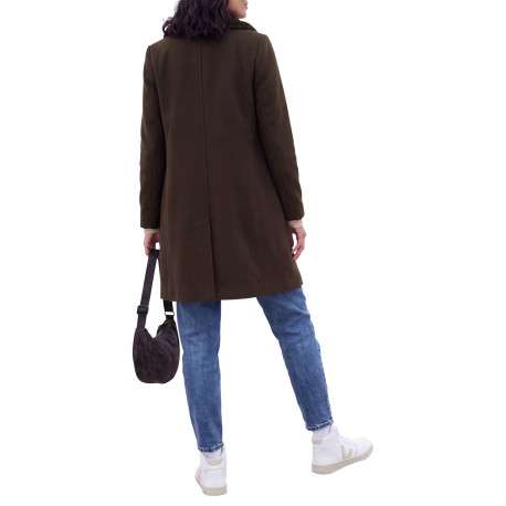 Manteau brun à coupe droite pourvu d'un col à capuche duveteux - Image 4
