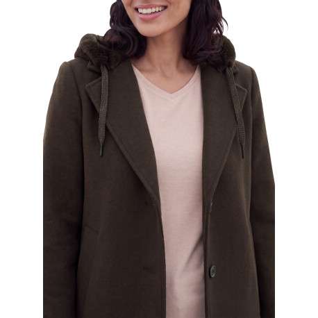 Manteau brun à coupe droite pourvu d'un col à capuche duveteux - Image 5