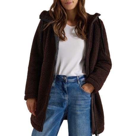Manteau brun à coupe droite pourvu d'un col à capuche et de manches longues - Image 3