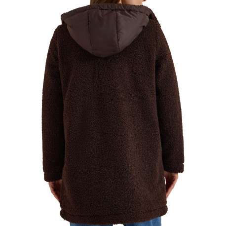 Manteau brun à coupe droite pourvu d'un col à capuche et de manches longues - Image 4