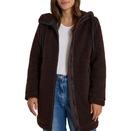 Manteau brun à coupe droite pourvu d'un col à capuche et de manches longues - Image 5