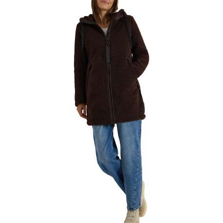 Manteau brun à coupe droite pourvu d'un col à capuche et de manches longues - Image 7