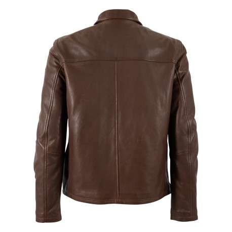 Blouson en cuir de mouton marron pourvu de 2 poches latérales à coupe droite - Image 2