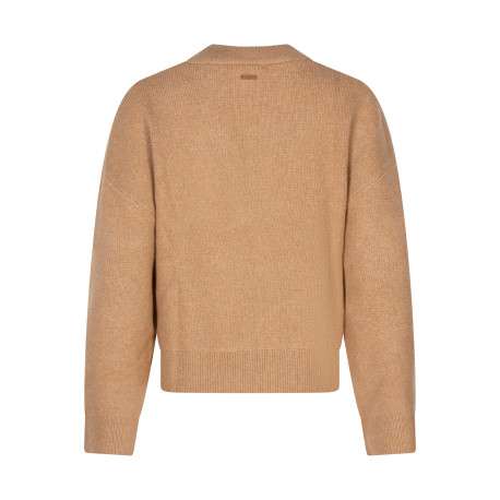 Pull à col V beige en maille épaisse pourvu de manches longues - Image 2
