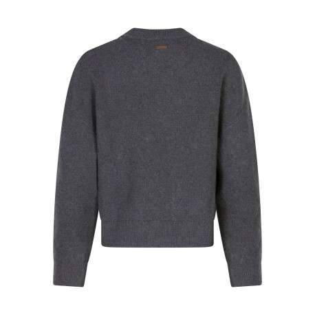 Pull à col V gris en maille épaisse pourvu d'une coupe droite - Image 2