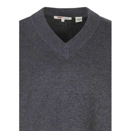 Pull à col V gris en maille épaisse pourvu d'une coupe droite - Image 3