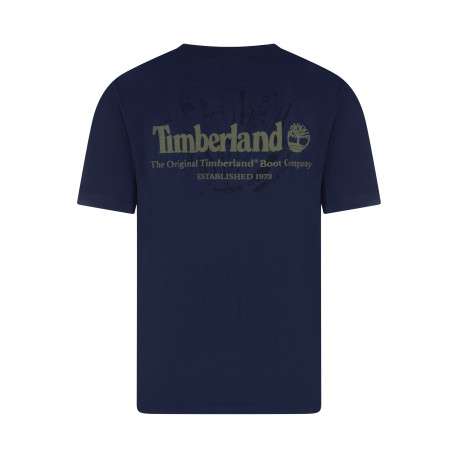T-shirt en coton bleu indigo imprimé avec un col rond et une coupe droite - Image 2